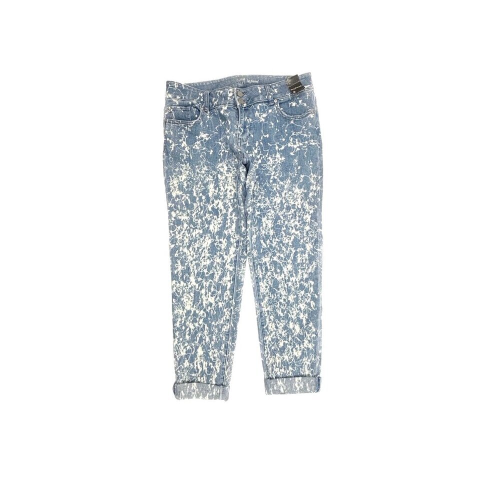 New York & Company Cuffed Boyfriend Women's size 8 Bleach Splattered Blue jeans
